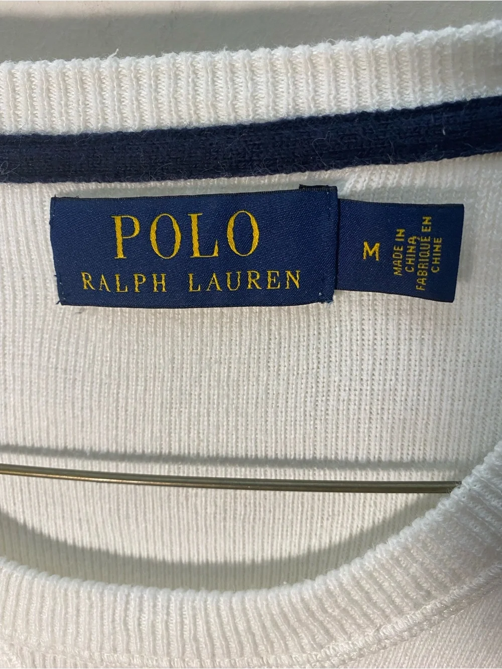 Ralph Lauren White Crewneck Sweater with Navy POLO Appliqué